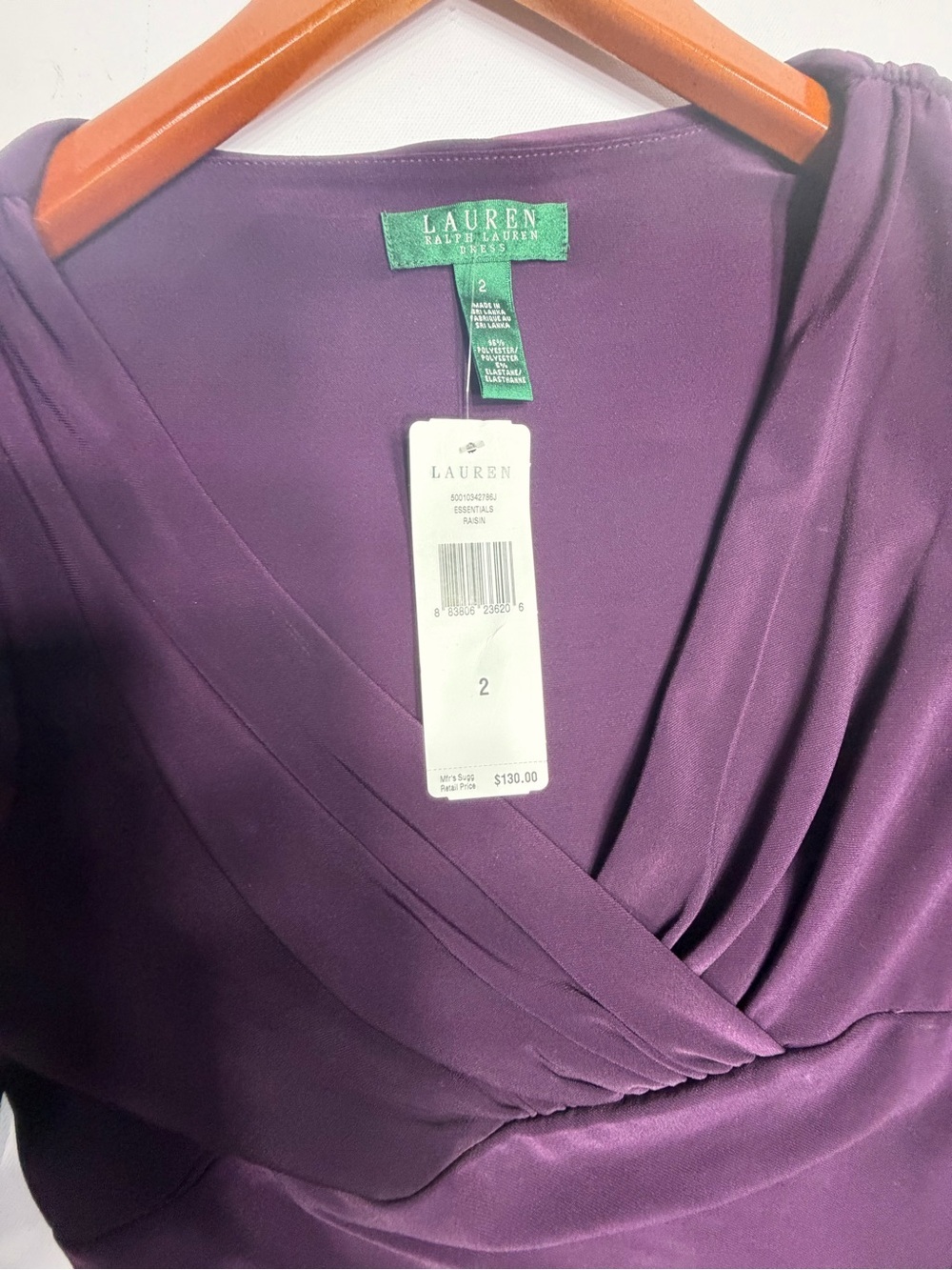 Lauren Ralph Lauren Deep Plum Draped Wrap-Style Jersey Dress size 2 new w tags - Picture 8 of 10